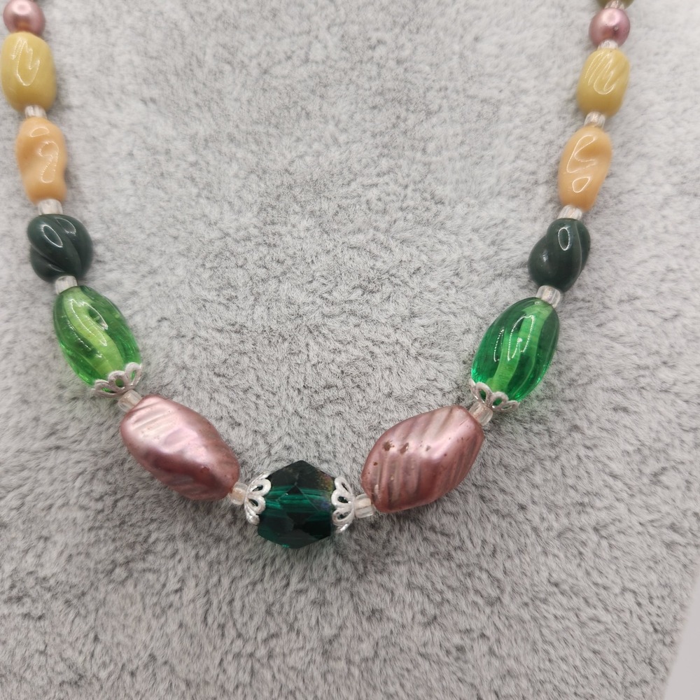 Vintage Coro Multi Color Beaded Necklace Glass Crystal Faux Pearl MCM  Retro
